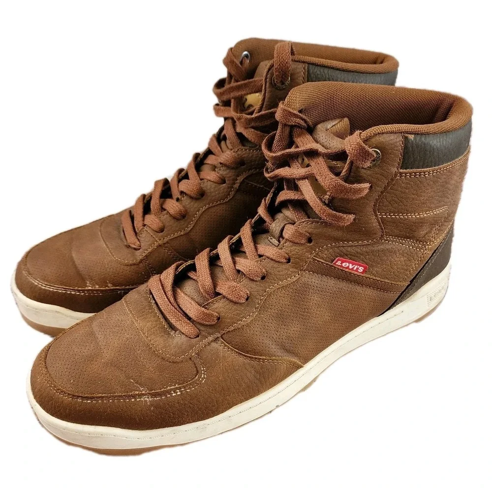 Levi's Men's Brown High Top Sneakers Boots Sz 12 Casual Skate Retro Lace-Up Logo